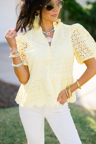 Sweet Frill Eyelet Top - Lemon - Instyle Boutique