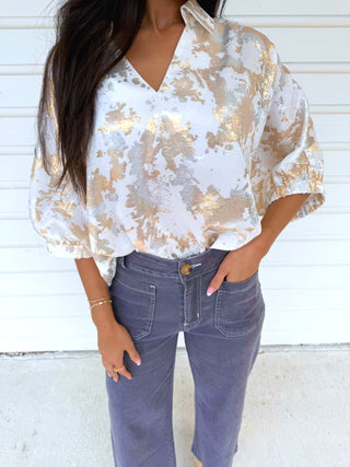 Sun - Kissed Petals – Metallic Floral Dolman Top - Instyle Boutique