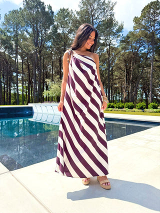Cabana Stripe One Shoulder Maxi Dress - Instyle Boutique