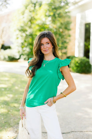 Emerald Ease Ruffle Sleeve Top - Instyle Boutique