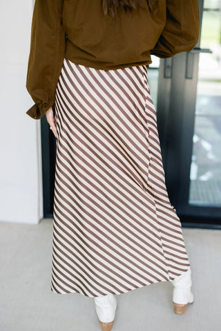 Truffle & Cream Satin Midi Skirt - Instyle Boutique