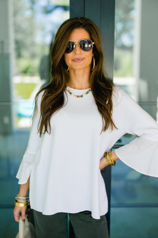 Whispering White Bell Sleeve Sweater - Instyle Boutique