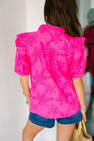 Hot Pink Embroidered Floral Top - Instyle Boutique