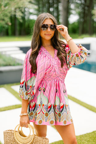 Hidden Oasis Pink Printed Romper ~FINAL SALE~