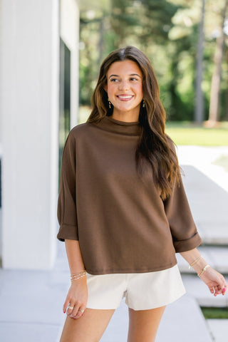 The After Dark Mock-Neck Top-Brown - Instyle Boutique