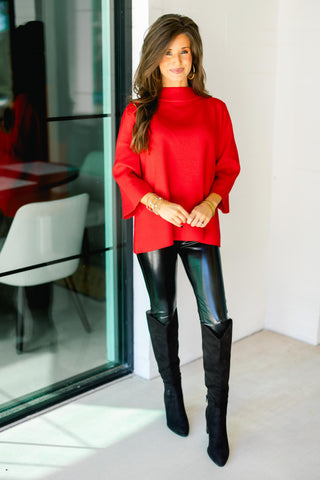 Feeling Chic Mock Neck Pullover- Red