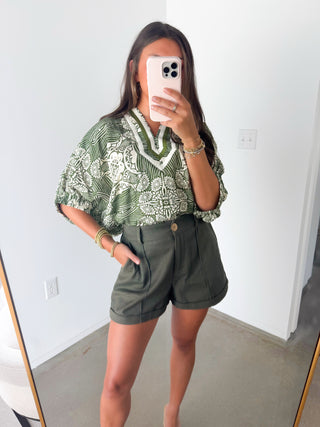 On My Mind Olive Abstract Top