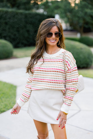 Olive and Pink Knitted Striped Sweater - Instyle Boutique