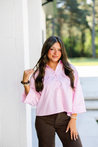 The Clean Girl Button Down Top-Baby Pink - Instyle Boutique
