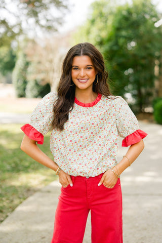 Juliette Floral Eyelet Puff Sleeve Top - Instyle Boutique