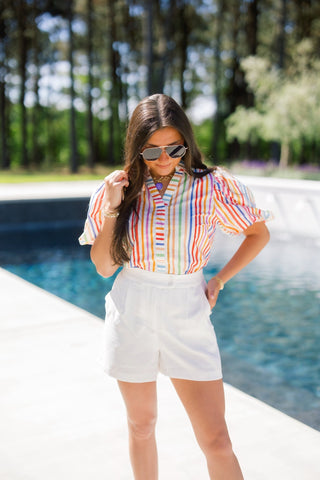Somewhere Over the Rainbow Puff Sleeve Top - Instyle Boutique