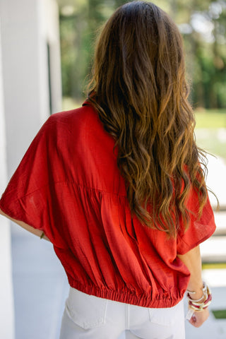 The Terracotta Tie-Front Button Down Top - Instyle Boutique