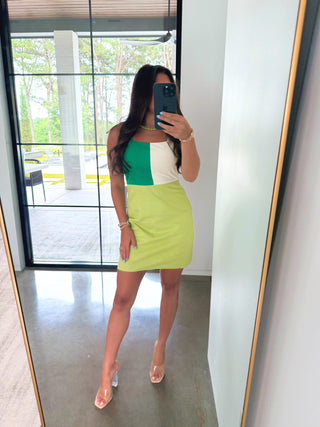 Lime Light Colorblock Mini Dress