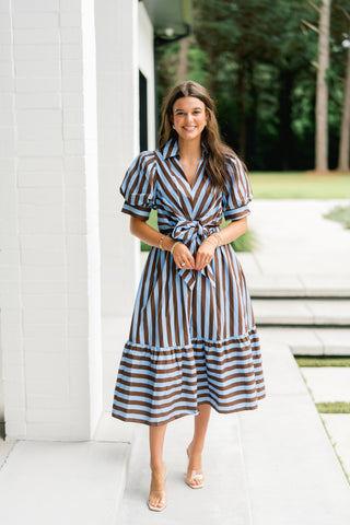 Strolling Downtown Tie Front Midi Dress