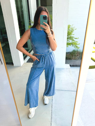 Indigo Wash Crop Tank & Wide - Leg Set - Instyle Boutique