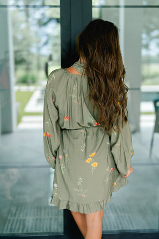 Floral Whimsy Olive Dress - Instyle Boutique