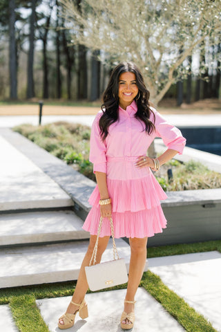 Pink Wink Pleated Cotton Shirtdress - Instyle Boutique