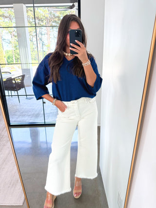 Happy Hour V-Neck Dolman Top-Navy