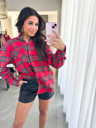By The Fire Plaid Button Down Top