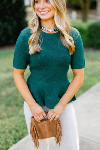 Into The Green Peplum Sweater - Instyle Boutique