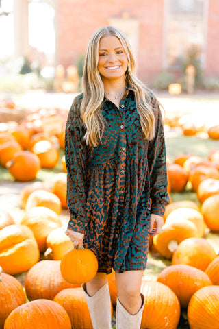 Textured Teal Animal Print Dress