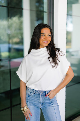Ice White Mock Neck Top - Instyle Boutique