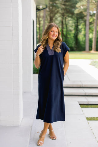 Navy Days Striped Collar Midi Dress - Instyle Boutique