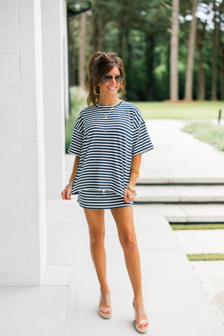 Lazy Luxe Stripe Set-Navy