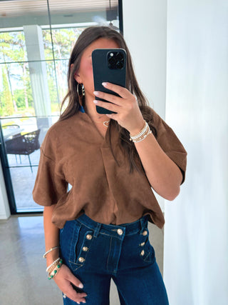 Sophie Suede and Denim Detail Top