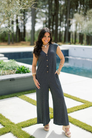 Striped Button - Front Sleeveless Jumpsuit - Instyle Boutique