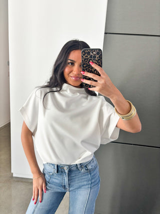 Ice White Mock Neck Top - Instyle Boutique
