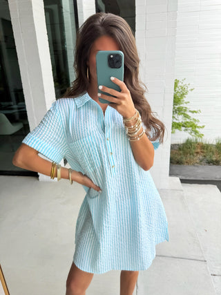 Coastal Breeze Seersucker Shirt Dress - Instyle Boutique