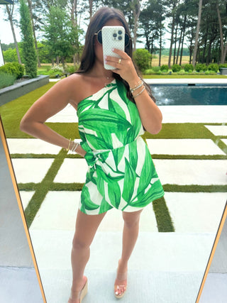 Palm Reverie One - Shoulder Romper - Instyle Boutique