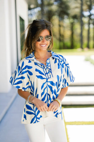 Radiant Royal Floral Top - Instyle Boutique