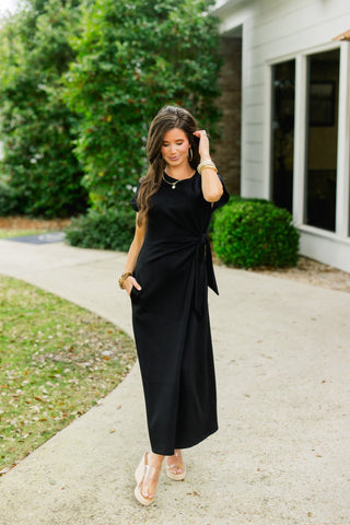 On The Go Black Midi Dress - Instyle Boutique