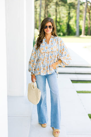 One To Remember Camel Floral Top