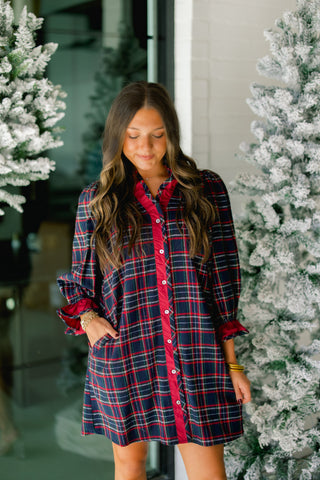 Dark Nights Navy Plaid Dress