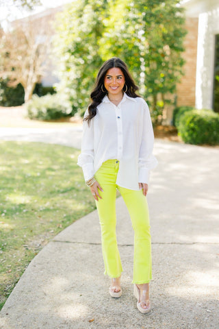 Bejeweled Babe White Button Down - Instyle Boutique