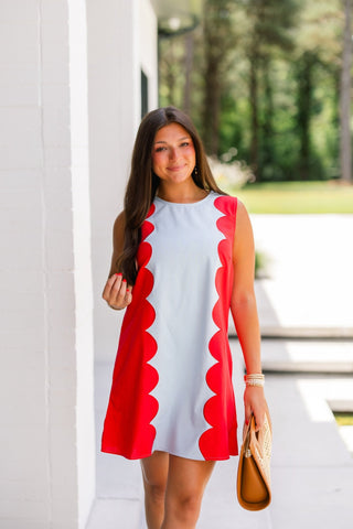 Sun Kissed Scalloped Dress - Blue and Red - Instyle Boutique