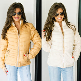Reversible Quilted Tan Puffer Jacket ~DOORBUSTER DEAL~ - Instyle Boutique