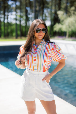 Somewhere Over the Rainbow Puff Sleeve Top