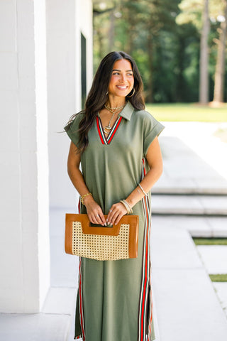 Olive & On the Go Stripe Trim Midi Dress - Instyle Boutique
