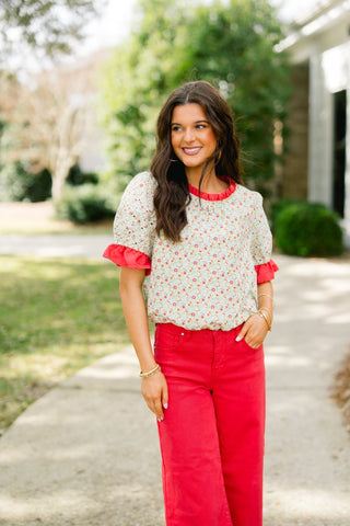 Juliette Floral Eyelet Puff Sleeve Top - Instyle Boutique