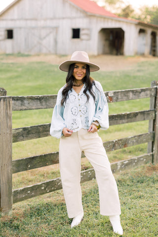 Stay Chic Denim Embroidered Top