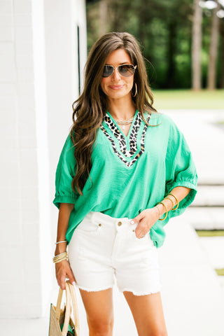 Daring Diva Green Leopard Top