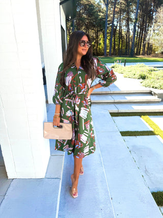 Own The Room Olive Printed Dress - Instyle Boutique