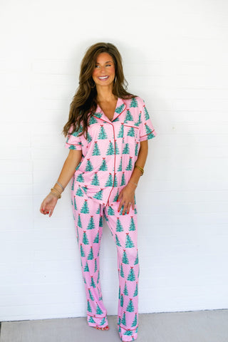 Sweet in Pink Christmas Tree Pajama Set *PREORDER* - Instyle Boutique