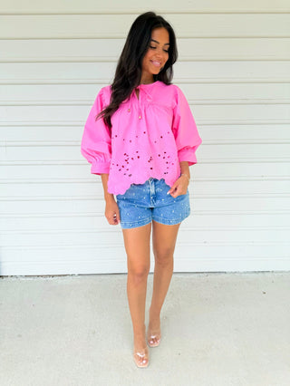 Petal Pop Pink Eyelet Top - Instyle Boutique