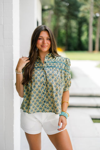 Botanica Print Button-Front Top