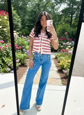 Americana Lace - Up Striped Crochet Top - Instyle Boutique